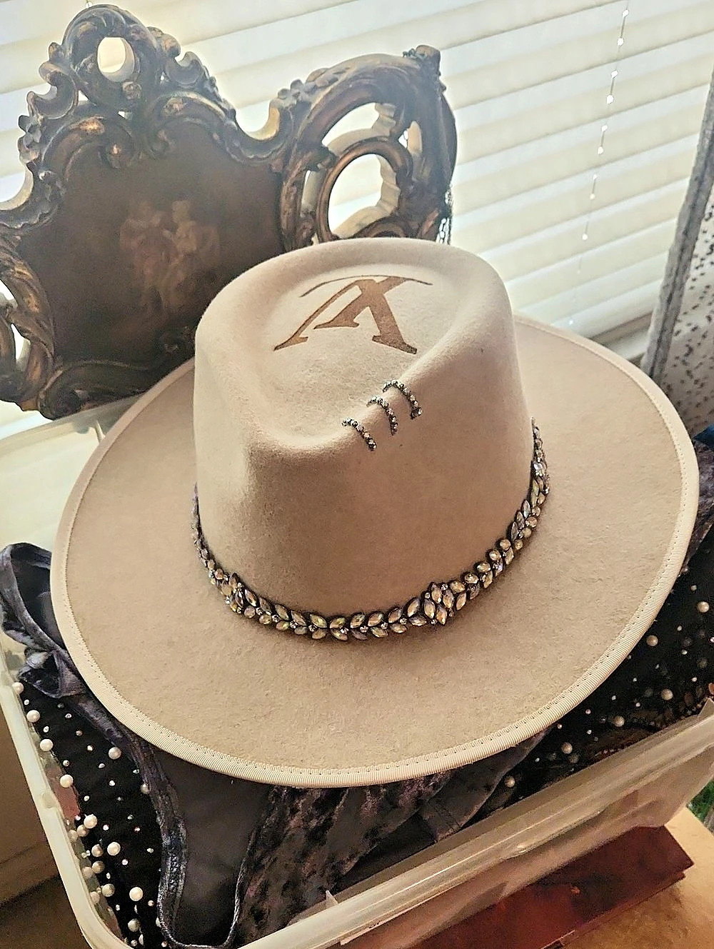 Olive & Pique Louis V Embellished Tan Western Hat